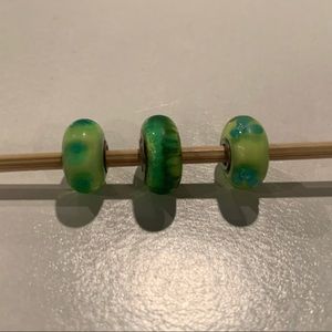 Trollbeads 3 Green Glass Beads- Discounted